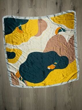 Bird Print Mustard Teal Cream Scarf